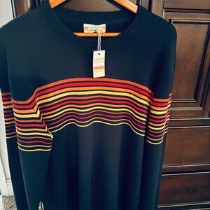 New Marine Layer Men's dark blue Sweater with Red and Orange Stripes 🏂